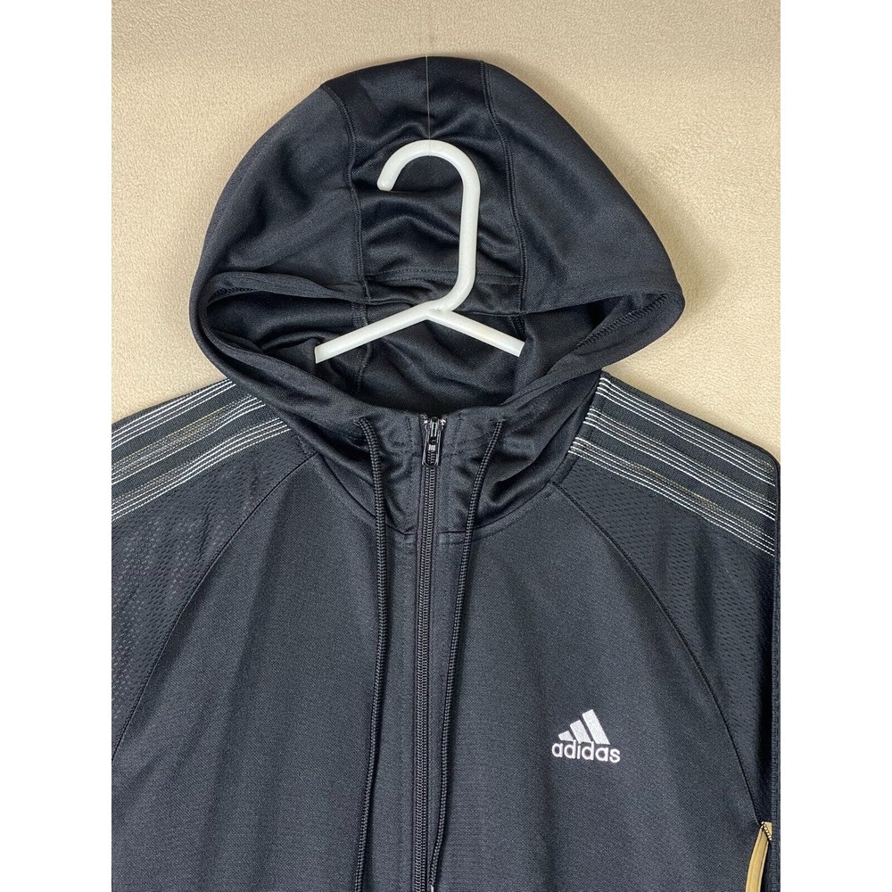 Adidas Hoodie Adult Medium Black Full Zip Long Sleeve 3 Stripes‎ Outdoor Mens - Picture 2 of 10